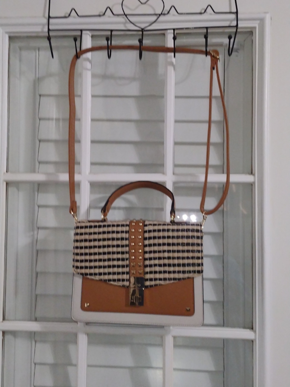 Aldo Tan and Black-White Weave Top-Handle Crossbody